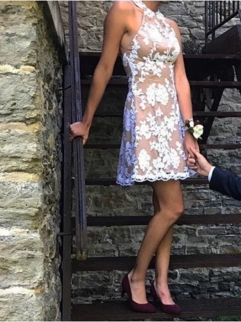 Dress the Population White Sheer Lace Halter Mini Dress
